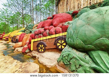 Colorful Clay Sculptures Of Fruits And Vegetables, Dalat