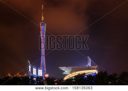 Night View Of The Canton Tower. Guangzhou, China