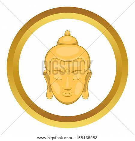 Head of Buddha vector icon in golden circle, cartoon style isolated on white background