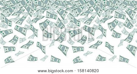 Falling dollar sign, money rain. Seamless pattern for finance concept. Vector rain of money, illustration of jackpot money
