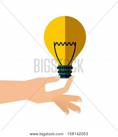 human hand holding a yellow bulb light icon over white background. vector illustration