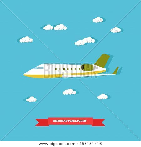 Aircraft delivery concept vector illustration in flat style. Delivery by plane. Logistics transportation.