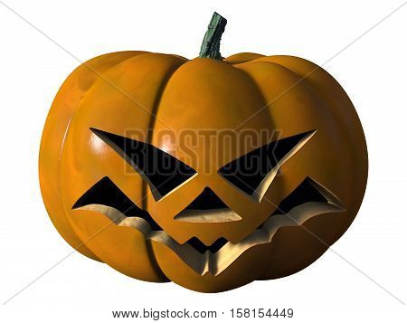 Image of a grim Halloween pumpkin. The object is on a white background. 3D Rendering.