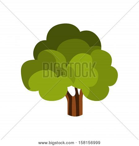 Standalone Large Tree With Green Crown, Camping And Hiking Outdoor Tourism Related Item Isolated Vector Illustration. Part Of Forest Touristic Adventures Objects Collection In Cute Flat Design.