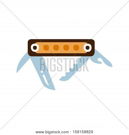 Pocket Knife With Set Of Different Tools And Blades, Camping And Hiking Outdoor Tourism Related Item Isolated Vector Illustration. Part Of Forest Touristic Adventures Objects Collection In Cute Flat Design.