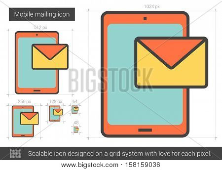 Mobile mailing vector line icon isolated on white background. Mobile mailing line icon for infographic, website or app. Scalable icon designed on a grid system.