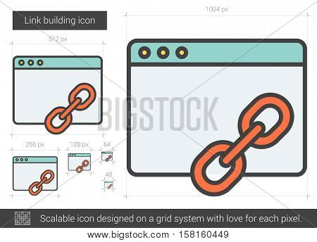 Link building vector line icon isolated on white background. Link building line icon for infographic, website or app. Scalable icon designed on a grid system.