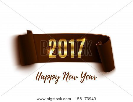 Happy New Year 2017 brown paper banner isolated on white background. Vector illustration.