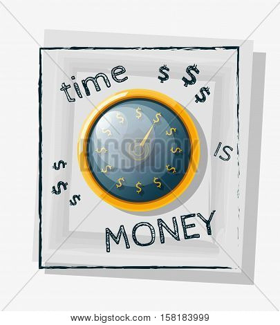 Time is money concept with a gold watch on a white background. Vector illustration.