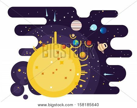 Solar system flat style. Venus mars saturn jupiter uranus neptune mercury moon pluto and earth. Vector illustration