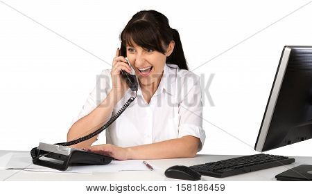 Woman working in office talking on the phone