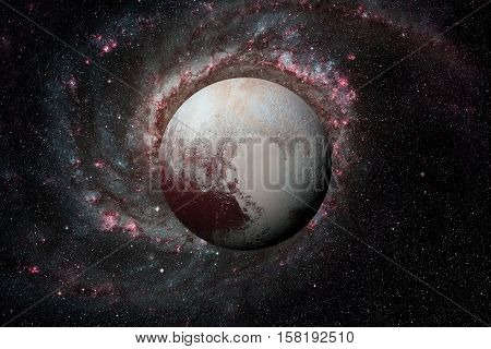 Solar System - Pluto. It is a dwarf planet in the Kuiper belt, a ring of bodies beyond Neptune. It is the largest known dwarf planet in the Solar System. Elements of this image furnished by NASA.