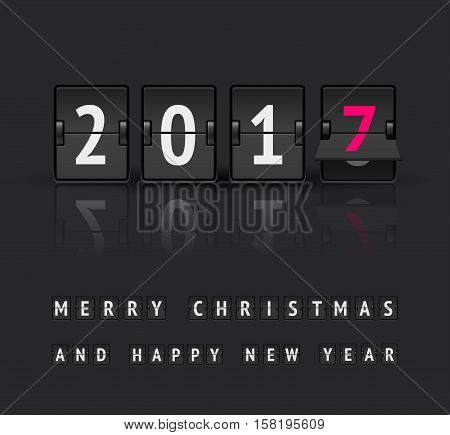 Digital countdown timer with 2017 numbers flips. New Year and Merry Christmas concept. Analog scoreboard flip calendar changes to another new year. Flip board clock at final state from 2016 to 2017