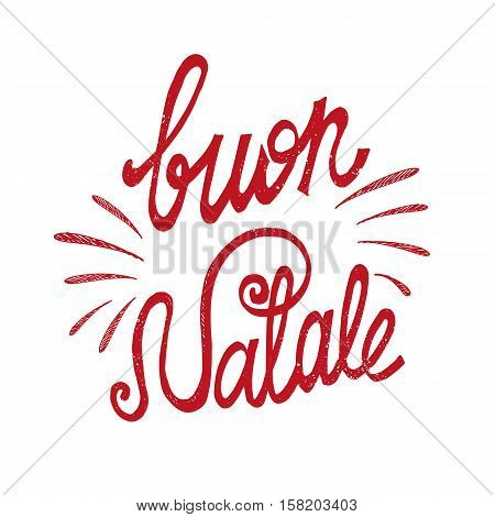 Christmas, Buon Natale greeting card.Handwriting red lettering in italian.Holiday lettring.New year template.Vintage vector, typography design.Isolated type on over white background