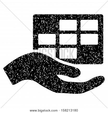 Service Schedule Hand grainy textured icon for overlay watermark stamps. Flat symbol with unclean texture. Dotted vector black ink rubber seal stamp with grunge design on a white background.