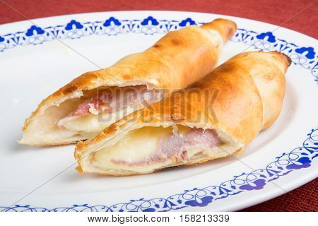 Freshly baked hachapuri with bacon and cheese