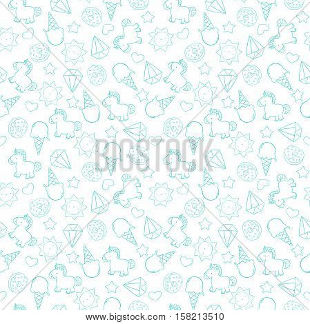 Unicorn outline pattern with unicorn and magic doodles.