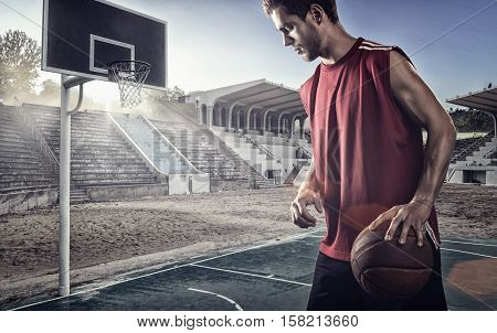 Basketball player training on the court. concept about basketball and sport