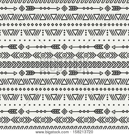 Day of the Dead. Tribal hand drawn line mexican ethnic seamless pattern. Border. Wrapping paper. Print. Doodles. Tiling. Handmade native vector illustration. Aztec background. Texture. Style skull