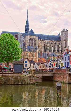 Amiens Cathedral And Don Street In Picardy