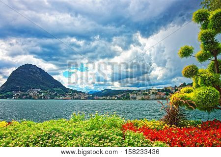 Botanical Garden At Promenade In Lugano In Ticino In Switzerland