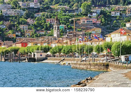Flags In Ascona Of Ticino Canton Of Switzerland