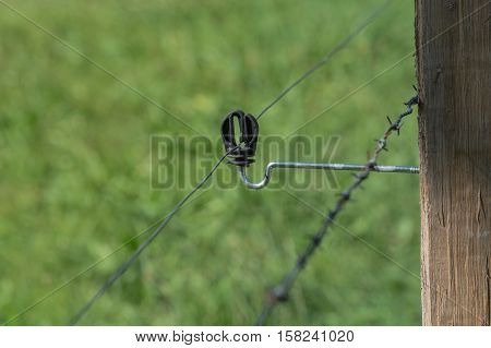 Close up connection of an electric fence.