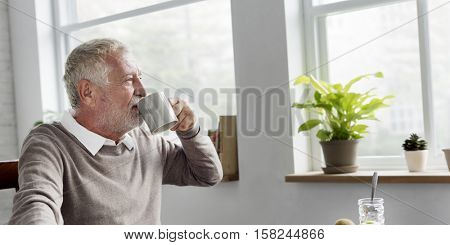 Senior Adult Drinking Water Mug Concept
