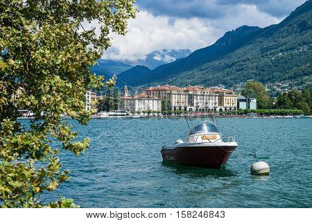 Motor Boat At Promenade In Lugano Ticino Switzerland