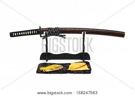 Katana Japanese Sword On Black Stand