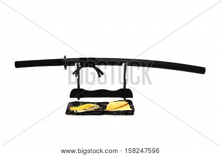 Katana Japanese Sword On Black Stand