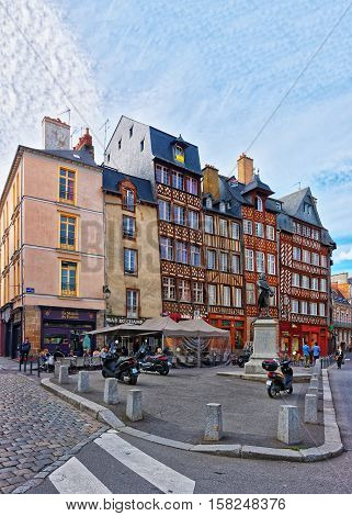 Old Houses At Champ Jacquet Square In Rennes Brittany France
