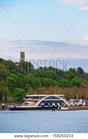Pier With Car Ferry And Lake Constance