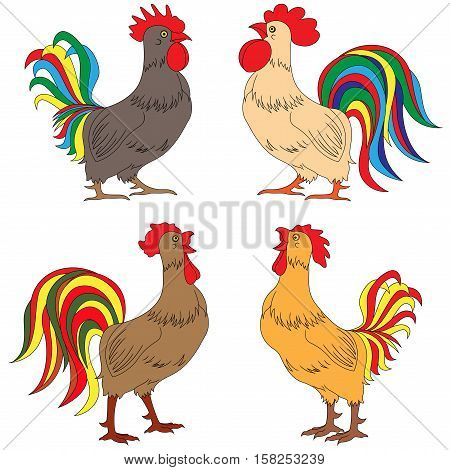 Set Of Four Colourful Amusing Roosters