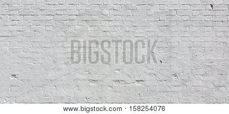 White Washed  Vintage Brick Wall With  Shabby Plaster Background Texture