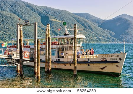 Ship With Tourists In Ascona In Ticino In Switzerland