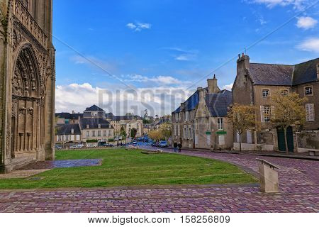 Street And Cathedral Of Our Lady Of Bayeux In Normandy