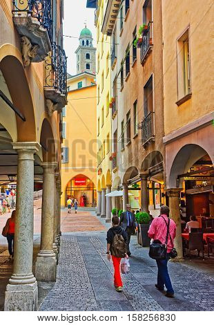 Street And Church Of St Rocco Lugano Ticino Switzerland