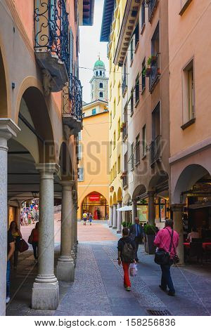 Street And Church Of St Rocco In Lugano Ticino Switzerland