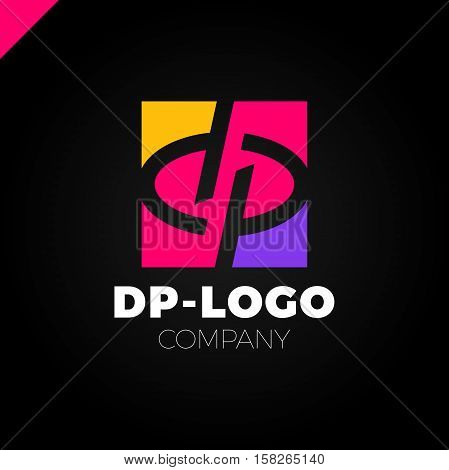 Letter D And Letter P Logo. Pd, Dp Initial Overlapping In Square Letter Logotype