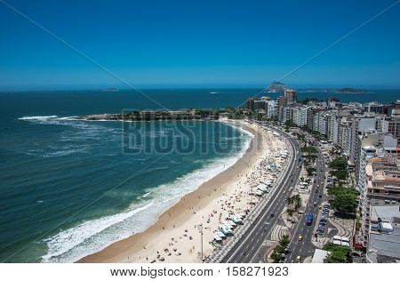 Awesome, breathtaking aerial view of Copacabana Beach, Rio de Janeiro, Brazil