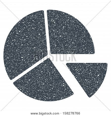Pie Chart grainy textured icon for overlay watermark stamps. Flat symbol with scratched texture. Dotted vector smooth blue ink rubber seal stamp with grunge design on a white background.