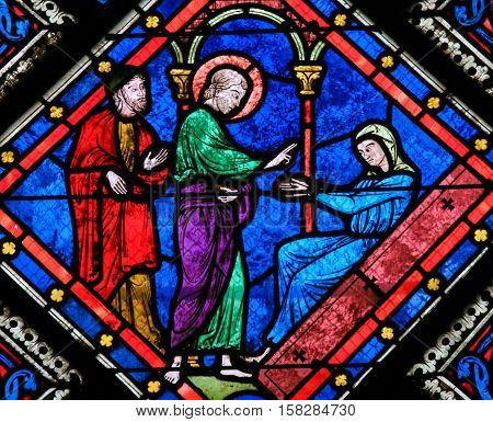 Stained Glass - Saint John The Evangelist And Mother Mary