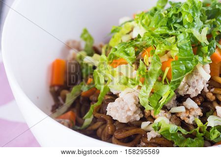 black bean sauce noodle with pork and vegetables or jajamyeon