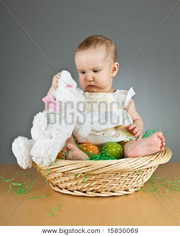 Young Cute Baby In An Easter Setting