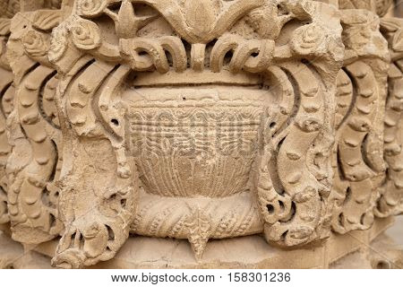 DELHI, INDIA - FEBRUARY 13 : Stone carving on Qutab Minar, Delhi, India on February 13, 2016.
