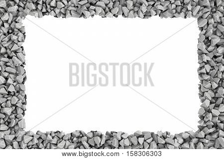 3d rendering of rectangle frame of stones on white background. Photo frame. Building material. Industry-specific background.