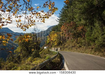 Scenic Mountain Autumn Landscape Near  Village Langadia, Peloponnese, Greece