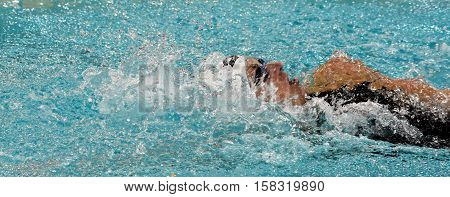 Hong Kong China - Oct 29 2016. Olympic world and European champion swimmer Katinka HOSSZU (HUN) swimming backstroke. FINA Swimming World Cup Preliminary Heats Victoria Park Swimming Pool.