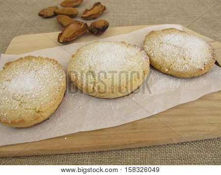 Homemade polvoron shortbread cookies on baking paper